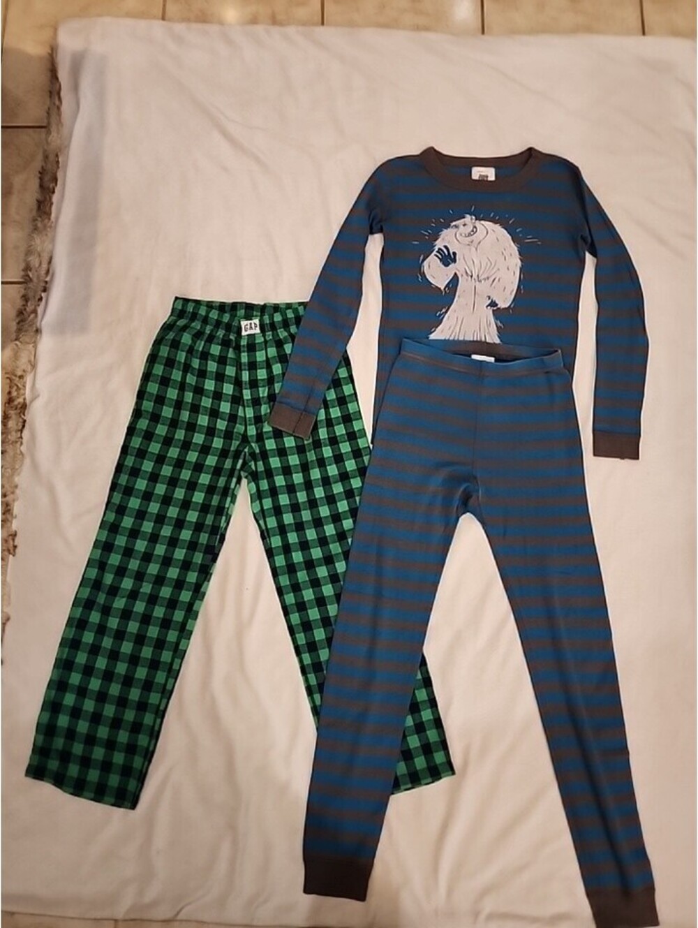 Hanna Andersson Small Foot Kids Pajamas Size 10 Grey Blue Stripe 1 Pan Gap 8/10